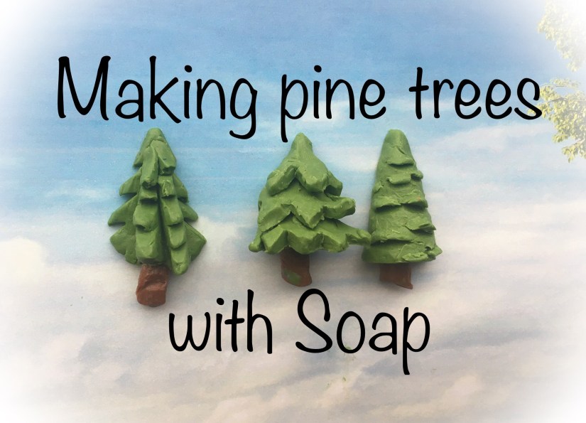 Small pine trees made in different shapes with soap dough or moldable soap