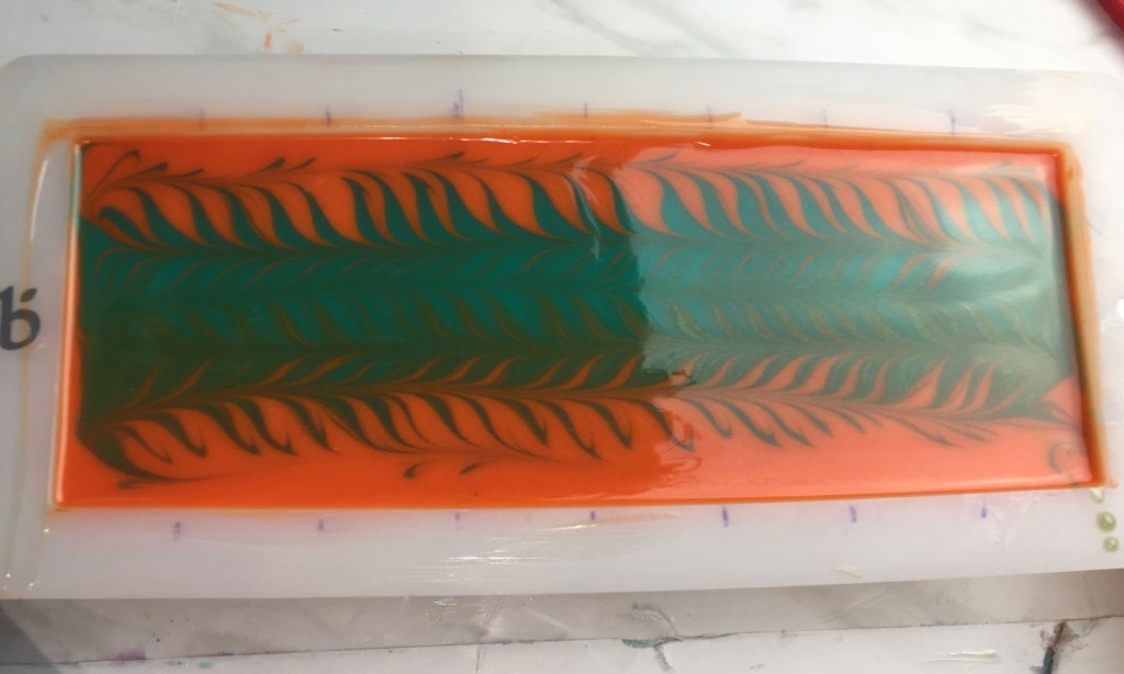 Orange and green Taiwan Swirl soap