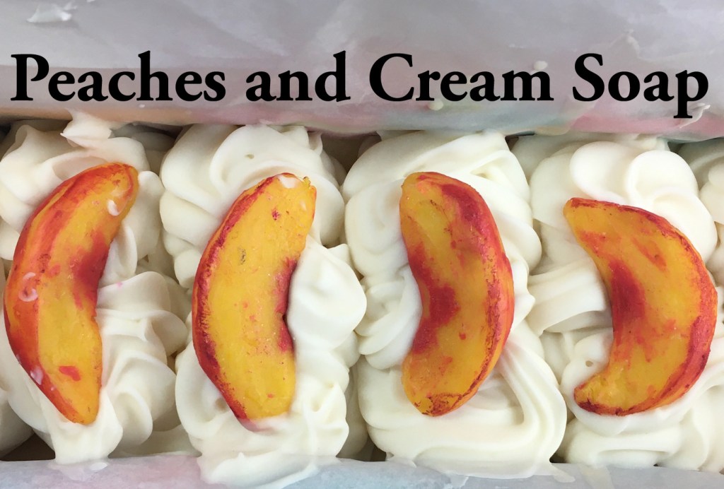 peaches and cream soap with peach slices embeds